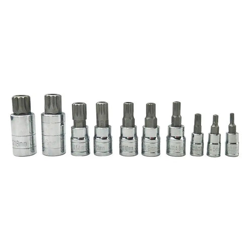 10 Piece 12 Point Triple Square Spline Bit Socket Set For Automotive Tool Kit With Heavy Duty Chrome Alloy Steel Bits