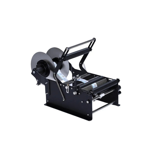 Handheld Manual Bottle Labeling Machine With Handle, portable design for easy labeling clear adhesive stickers on cylindrical containers.