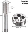Pro Grade M20 X 1.5 Tap And Die Set For Fresh Or Repaired Threads High Speed Steel HSS shown with size dimensions