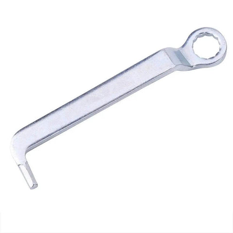 Compact metal spanner wrench on a white background