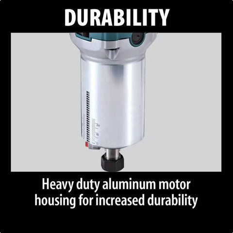 RT0701CR 1-1/4 HP Compact Router With Variable Speed 10,000 To 30,000 RPM showing aluminum motor housing for durability