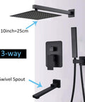 UMJIGF Shower System Wall Mounted Concealed Shower Faucet Set Multifunction Matte Black with 10-inch rain shower head and swivel spout.
