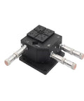 Slick Precision Rotary Tilt Table With Heavy Duty Aluminum Alloy Angle Platform For Pro Studio Setups Offering Smooth Micro Adjustments Quick Release Slide Mount, black with adjustable knobs.