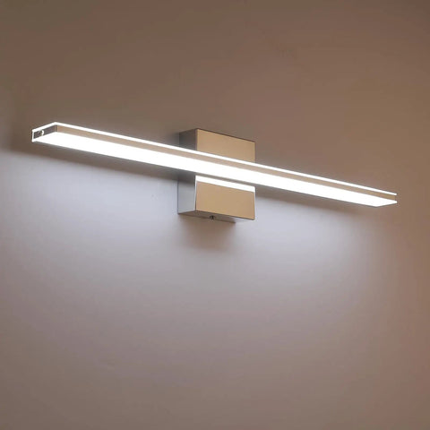 Chrome Bathroom Light Fixtures 24 Inch LED Vanity Bar Over Mirror Lighting IP44 Waterproof 14W 850LM Modern Rectangle Vanity Lamp