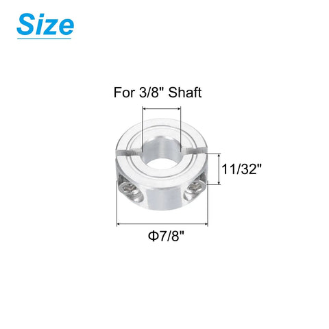 Two Pack Double Split Clamp On Shaft Collar For 3/8 Inch Shaft, 7/8 Inch Outer Diameter, 11/32 Inch Thick Aluminum Alloy With Set Screw