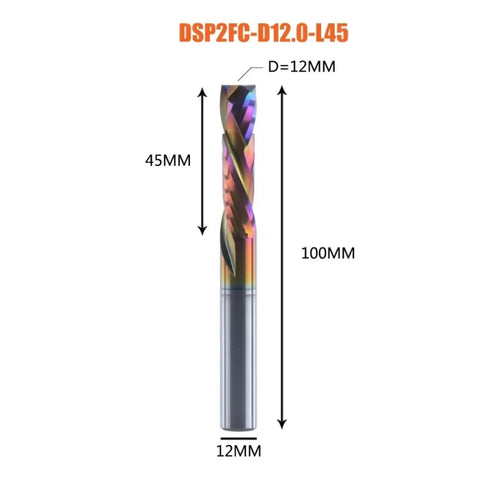 Badass Spiral Carbide Wood Router Bit With Up And Down Cut Flutes Built For Sweet Precision End Milling And Tough Heavy Duty Woodworking Carving Projects, 12mm diameter, 100mm length.