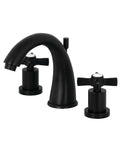 Black matte faucet set with cross handles, not the Millennium Widespread Lavatory Faucet 8 To 16 Inches With Solid Brass Build.