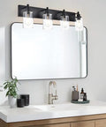 Black 4 Light Vanity Lighting Fixtures Over Mirror With Clear Glass Shades Modern Indoor Wall Mount Bath Bar