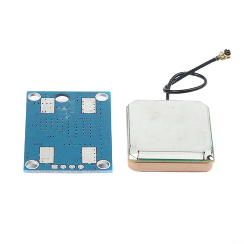 Neo-8M GPS Receiver Module with built-in antenna for Arduino projects, blue board, LED indicator, connector cable shown.