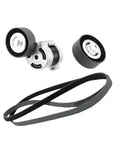 Ultimate A06G Belt Tensioner Assembly For BMW Main Engine Drive Kit With Idler Pulley 74mm Direct Bolt-On Fit No Mods Heavy Steel 11287524267 with pulleys and drive belt.