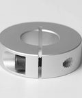 Aluminum shaft collar, front view; 8mm bore, 30mm OD, 10mm thick, M4 set screw; pack of 4