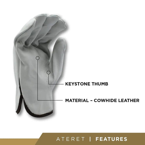 Twelve Pairs Medium Heavy Duty White Cowhide Leather Work Gloves With Full Leather Palm Keystone Thumb for grip focus