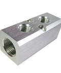Two Way Four Port Air Manifold With Half Inch NPT Supply Port And Quarter Inch NPT Outlets Aluminum Silver Mounting Hole Heavy Duty Pneumatic Distributor For Multiple Locations Up To 450 PSI, silver aluminum