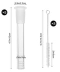Eight 4.7 Inch Thick Borosilicate Glass Tubes With Cleaning Brushes, 14mm Diameter, shown with dimensions
