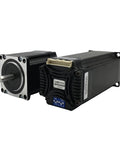 NEMA 23 57mm stepper motor and driver module; black housing, silver shaft, white connector