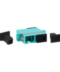 Six Pack SC Female To SC Female OM3 Duplex Multimode Fiber Optic Couplers And Adapters Kit, aqua coupler with black covers