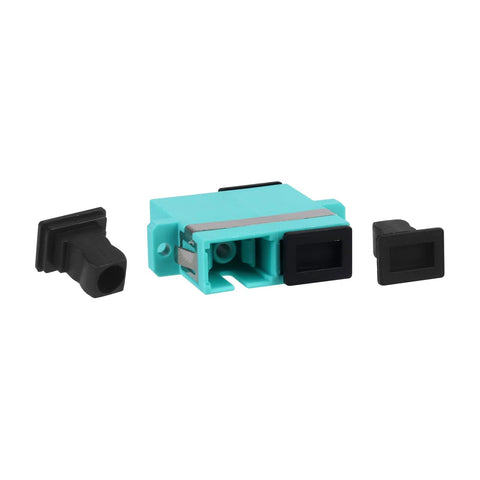 Six Pack SC Female To SC Female OM3 Duplex Multimode Fiber Optic Couplers And Adapters Kit, aqua coupler with black covers
