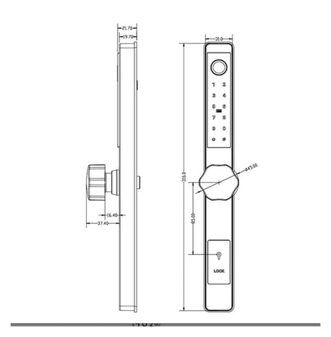 Sleek Fingerprint Smart Lock For Narrow Doors Features Zero Fumble Keyless Entry And Hassle Free Simple Install dimensions drawing