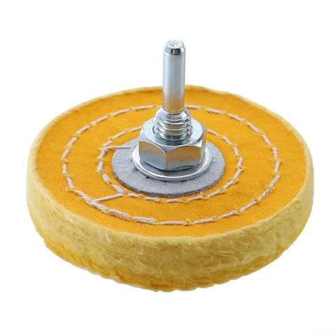 Get These 4 Inch 4 Pack Cotton Buffing Wheels For Your Electric Drill To Shine Stainless Steel Aluminum And Jewelry Fast Without Scratches, yellow polishing wheel with metal shank.