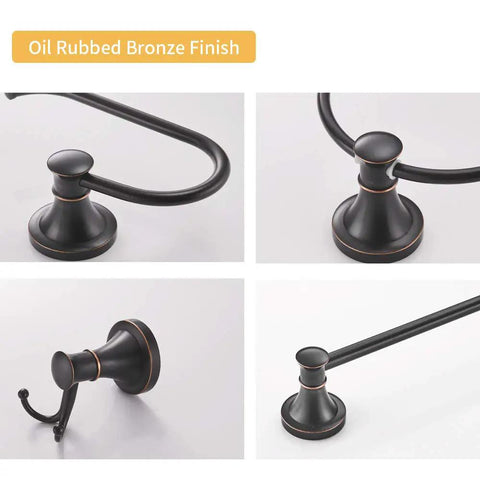 Oil Rubbed Bronze 4 Piece Bathroom Accessories Set With Wall Mounted Towel Bar Towel Ring Toilet Paper Holder And Double Towel Hooks