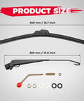 Heavy Duty Manual UTV Windshield Wiper Kit With Rock Solid Stability Fits Flawless On Tempered Glass Or Hard Coat Polycarbonate product size illustration