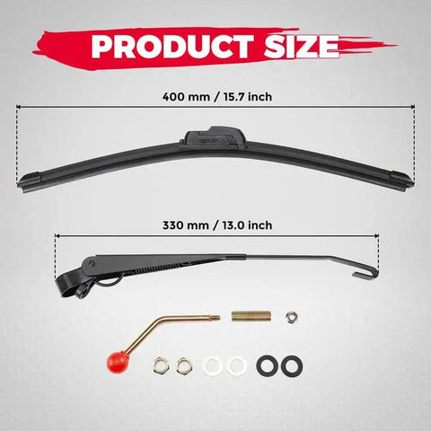 Heavy Duty Manual UTV Windshield Wiper Kit With Rock Solid Stability Fits Flawless On Tempered Glass Or Hard Coat Polycarbonate product size illustration