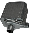 Close-up of 1200 GPH Magnetic Drive Utility Pump For Ponds Quiet Durable Black Outdoor Water Pump with intake and outflow ports.