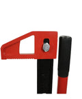 Close-up of 60 Inch Ratcheting Off Road Utility Jack 3 Ton 6600 Lb Heavy Duty Floor Bumper Lift in red with long handle detail