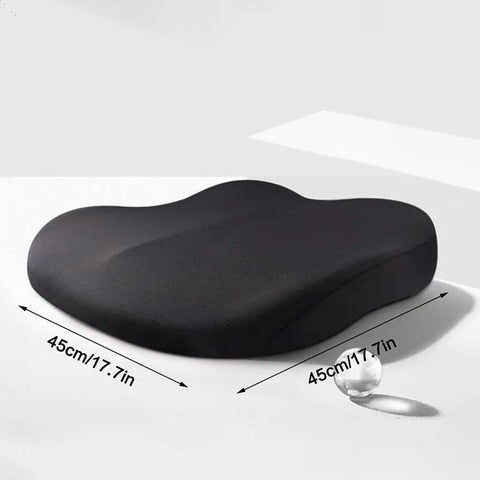 Ergonomic Car Seat Cushion For Tesla Cybertruck With Lumbar Support built to crush backache, showing dimensions 45cm/17.7in.
