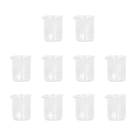 Ten Pack 50ml Clear Borosilicate Glass Beakers With Measurement Lines Thick Lab Glassware For Science Class Chemistry Experiments Home Kitchen Party Or Classroom Use