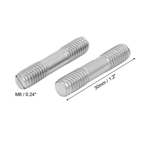 Two M6x30mm stainless steel double-ended threaded studs