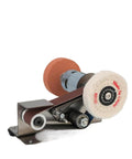 3-In-1 Mini Belt Sander And 7-Speed Knife Sharpener With Bench Grinder Attachment For Metalworking And DIY Projects, showing grinding wheel and belt.