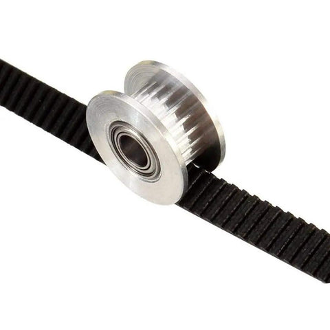 GT2 Timing Belt Kit 5M Long 6mm Wide 20 Teeth 5mm Bore Pulley Wheel showing aluminum wheel and black belt for 3D printer
