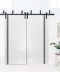 Planum 0011 Interior Bypass Barn Doors No Glass Solid Wood 84x96 Inches White Modern Style With Heavy Duty Sliding Hardware