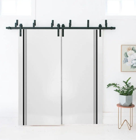 Planum 0011 Interior Bypass Barn Doors No Glass Solid Wood 84x96 Inches White Modern Style With Heavy Duty Sliding Hardware