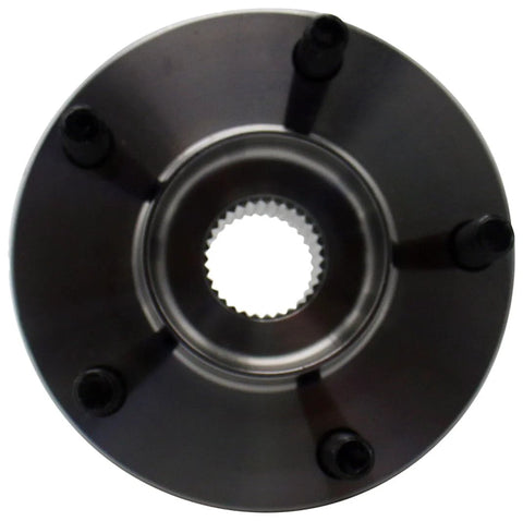 Front Wheel Bearing And Hub Assembly For Select Mazda Models, Complete Replacement With Hub And Bearing, top view, silver/black