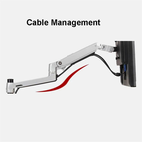 Badass Aluminum Monitor Wall Mount With Mechanical Spring Arm For 17 To 27 Inch Screens showing cable management feature.