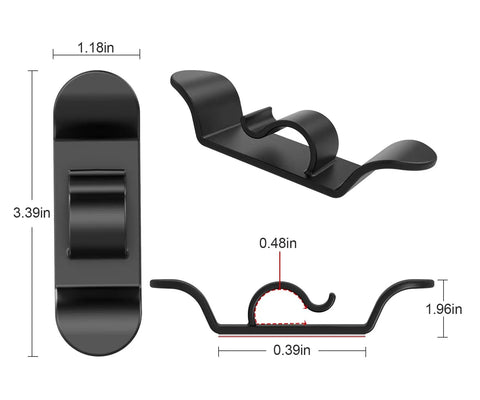 Cord Organizer For Kitchen Appliances 12 Pack Cable Storage Wire Holders in black, dimensions shown, side and top views.