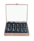 Pro Grade Dope Forstner Bit Set High Speed Steel for Woodworking, 16 Pc, in wooden case showing various bit sizes.