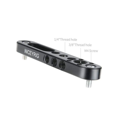 Top Shelf Camera Mounting Plate Cheese Bar Extension featuring 1/4 and 3/8 inch threads, aluminum bar with dual threading.
