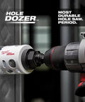 Milwaukee Hole Dozer 13-piece general purpose hole saw kit; white cutting head attached to a drill.