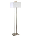 Tall 68 inch floor lamp with white fabric rectangle shade in brushed silver finish for living room, bedroom, or office includes easy to use 8 foot cord.
