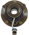 Front view of Wheel Hub And Bearing Assembly With ABS Sensor Ready To Roll 5 Lug Front Or Rear Left Or Right Polished Hub Fits Cadillac XLR