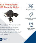 3 Light LED Outdoor Flood Lights With Dusk To Dawn Sensor Adjustable Brightness Selectable Color Temperature Round Heads