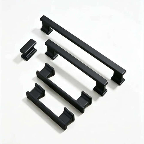 Slick Matte Black Cabinet Handles And Drawer Pulls Three Quarter Inch Ten Pack Solid Aluminum Kitchen Hardware With Smudge Proof Finish And Heavy Duty Build For No Sweat Room Refreshes displayed in various sizes.