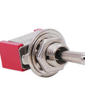 Mini Momentary Toggle Switch SPDT 3 Position On Off On Waterproof Cap, ideal for dashboards, control panels, and DIY electrical projects.