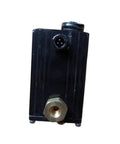 Front view of electric proportional valve PA155 89324, black rectangular valve with 4-pin round connector and brass port.