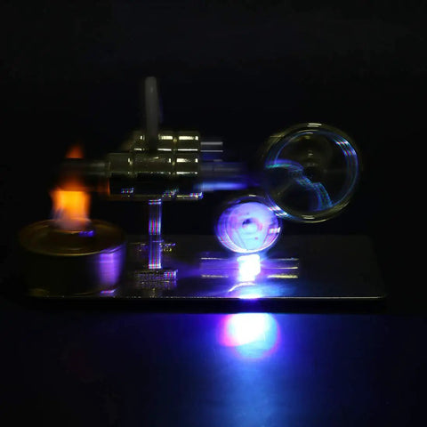 Stirling Engine Kit DIY Assembly Hands On Generator Model For Physical Experiments Premium Metal Build With Golden Finish Easy To Assemble Educational Toy For Makers And Students, lit with LED