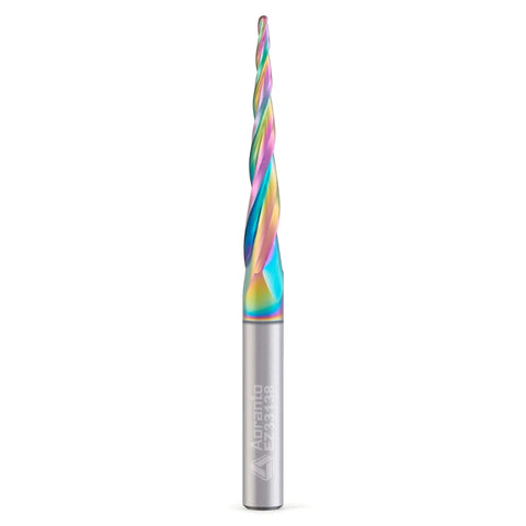 Colorful 3.6 Degree Tapered Ball Nose CNC Router Bit, 1/4 Inch Shank, 3 Flutes, Up Cut End Mill With 1/16 Inch Tip, 1-1/2 Inch Cutting Length