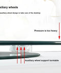 Close-up of support wheels on Transparent Rotating Serving Tray for Dining Table 60 to 100 cm Tempered Glass Lazy Susan Turntable.